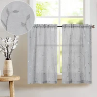 JINCHAN 2PCS Sheers Kitchen Curtains Rod Pocket Home Window Curtain Leaf Embroidery Voile Cafe Drapes Small Short Curtains 1