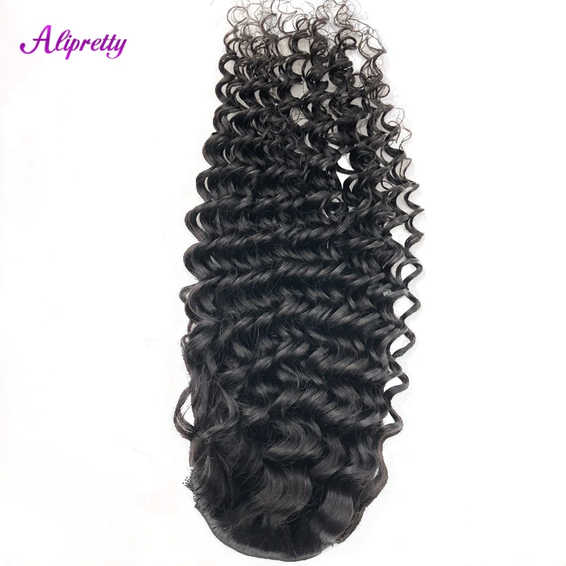 Human Hair Extensions Deep Wave Curly Drawstring Ponytail Brazilian Hair Ponytail Clip In 8-24inch