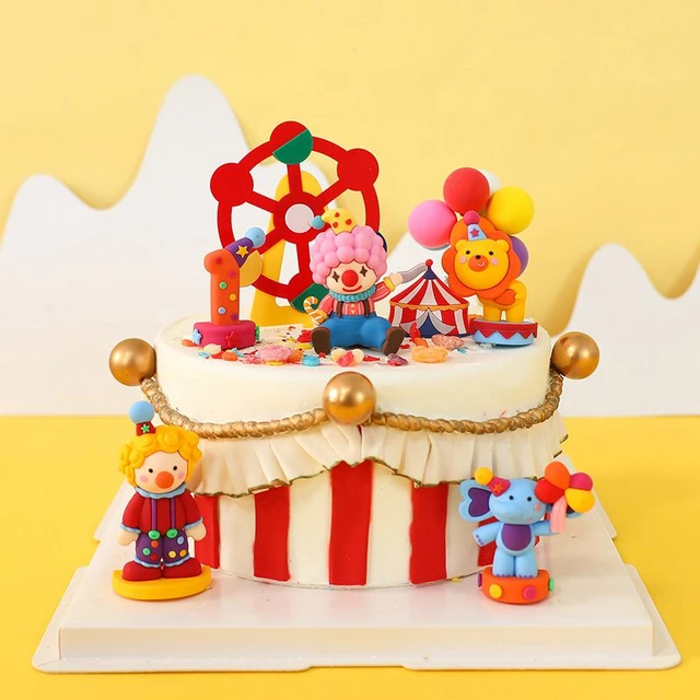 Tema do circo Decorações de Bolo Palhaço Colorido, 1 Ano, Decoração de  Feliz Aniversário, Desenhos Animados, Baby Shower Party Supplies, Novo -  AliExpress