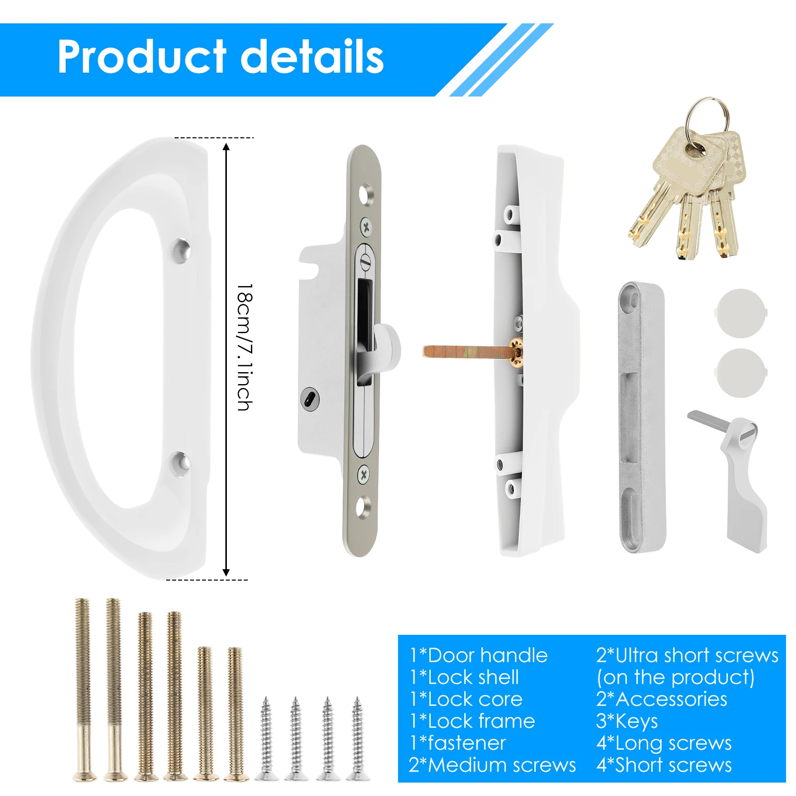 Sliding Patio Door Handle Set with Key Cylinder Mortise Style Sliding Glass Door Handle Aluminium Alloy Lock