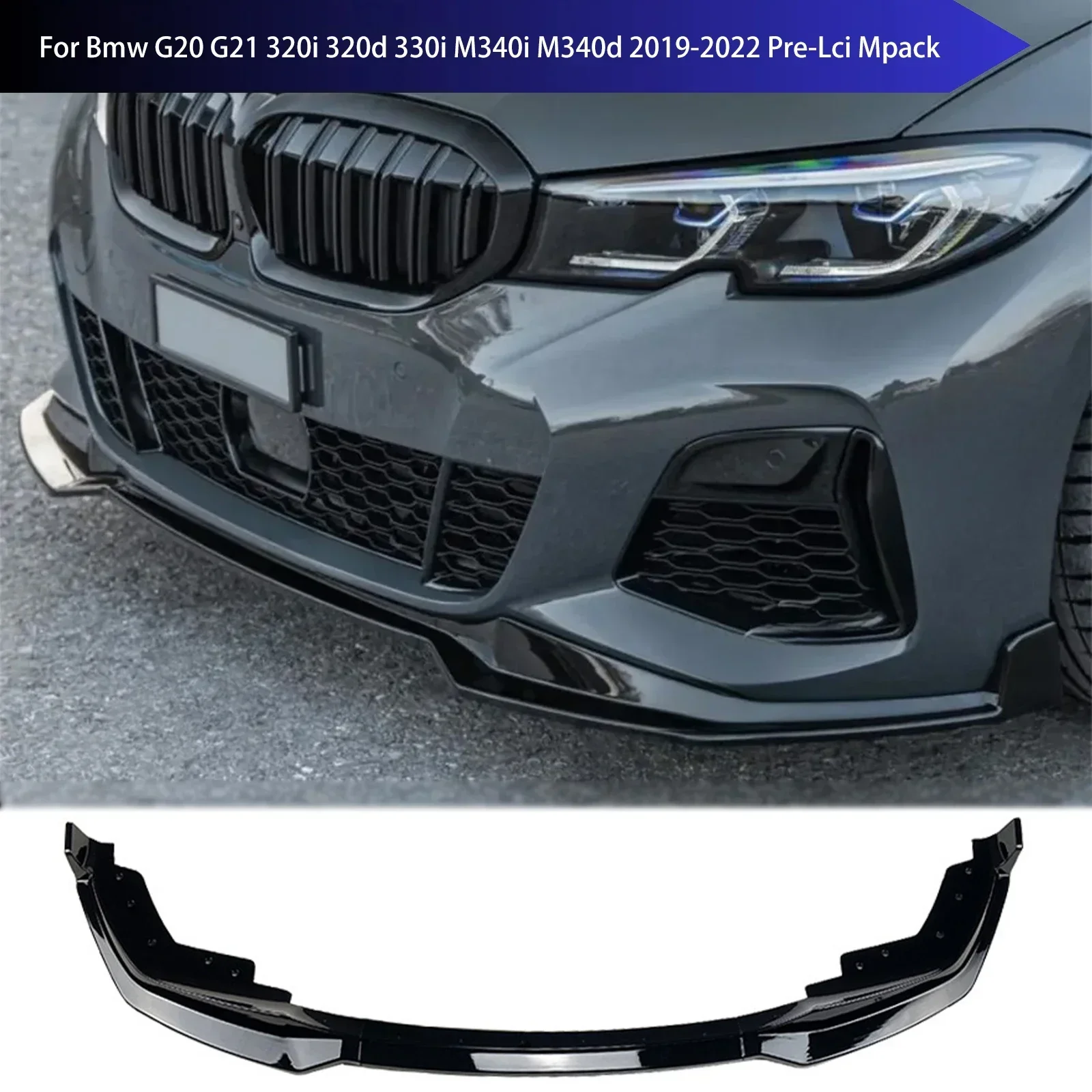 Front Bumper Splitter Lip for Bmw G20 G21 320i 320d 330i M340i M340d-Pre-Lci Mpack Spoiler Diffuser Lower Bumper Guard
