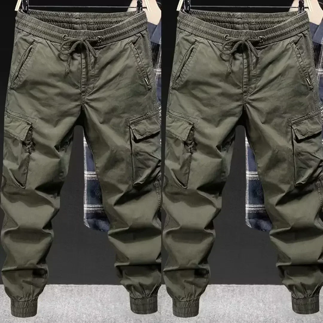 Trendy Brand Casual Cargo Pants Men's Loose Fit Solid Color Cargo Pants American Style Casual for Spring Autumn 2