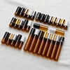 50 Pcs/Lot 1 2 3 5 10ml Amber Brown Glass Roll-On Bottle with Metal Roller Essential Oil Vials