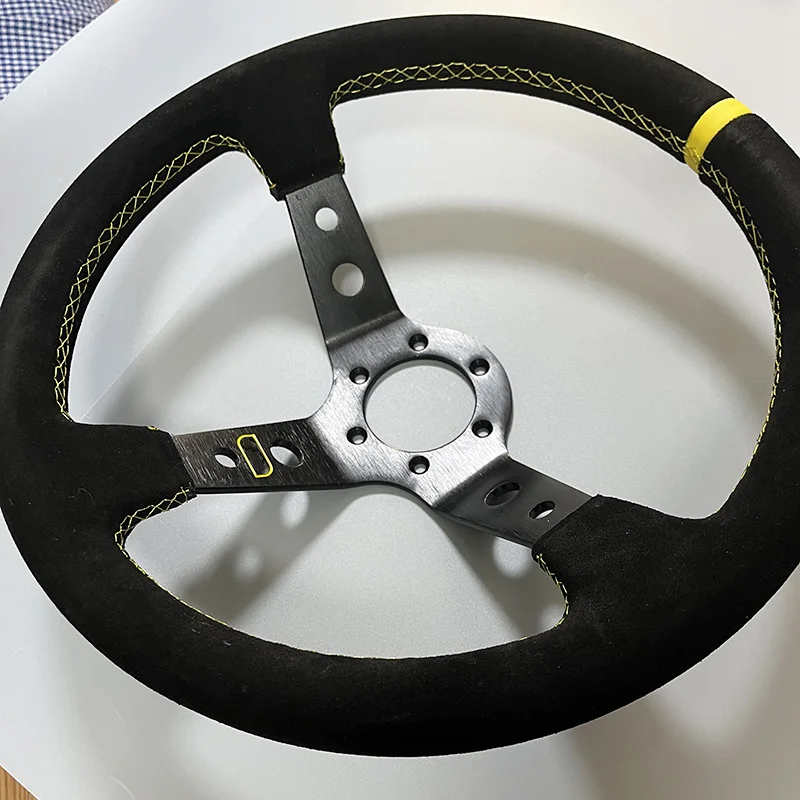 OM Universal 14 inches 350mm Car Sport Steering Wheel Racing Type Suede Leather car steering wheel