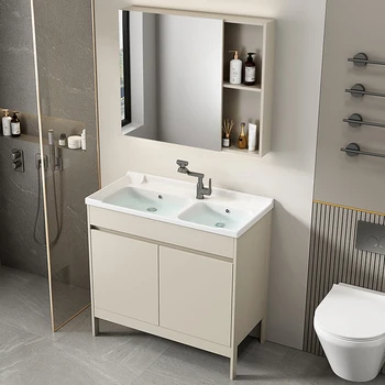 ตู้ห้องน้ําอลูมิเนียมพื้นที่อ่างล้างหน้าสูงจากพื้นจรดเพดานรวมกันอ่างล้างจานคู่เซรามิกแบบบูรณาการ 1