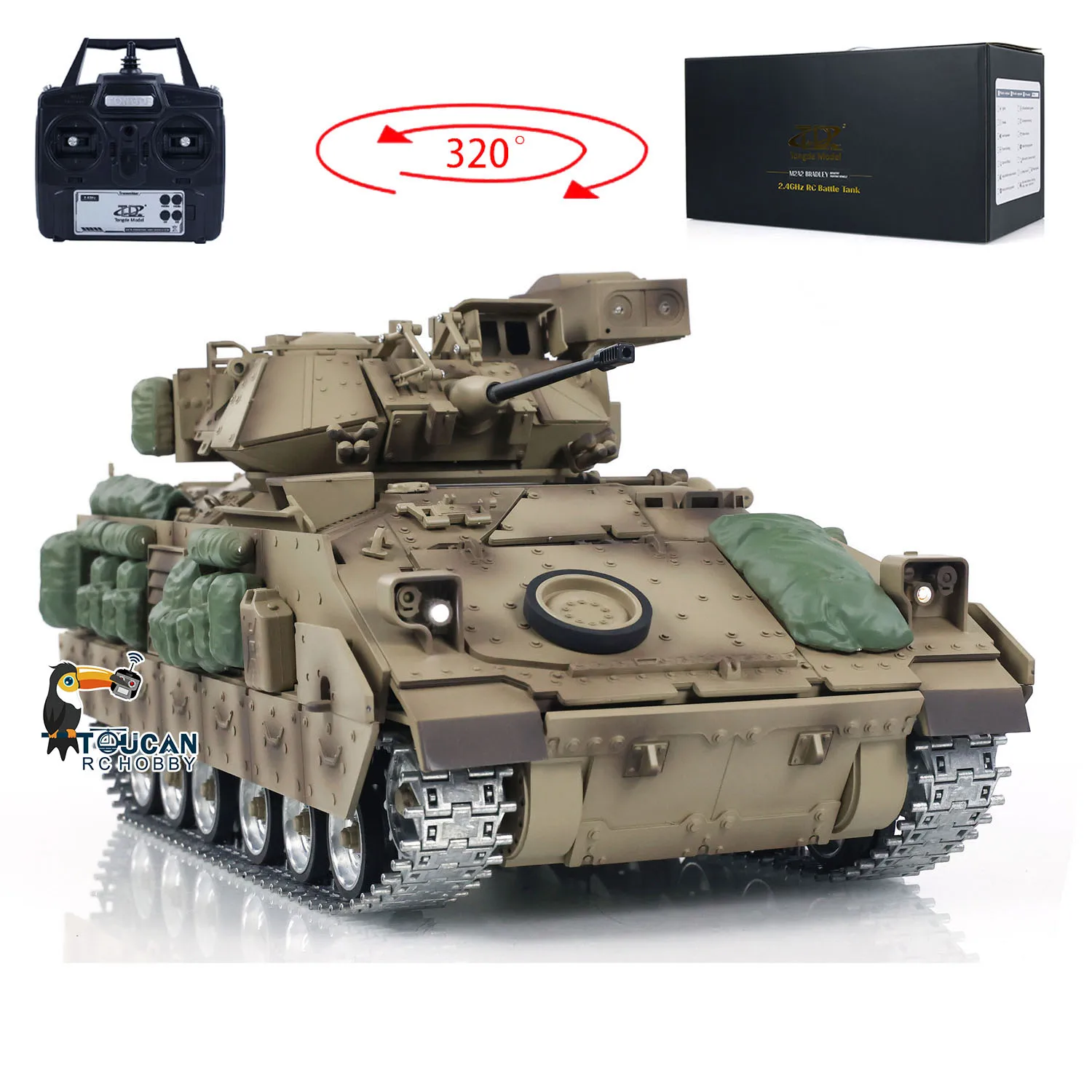 TD 1/16 Military RC Tank M2A2 Bradley Metal Tracks Road Wheels Infrared Barrel Recoil Radio Control RTR Combat Vehicles Toys 3