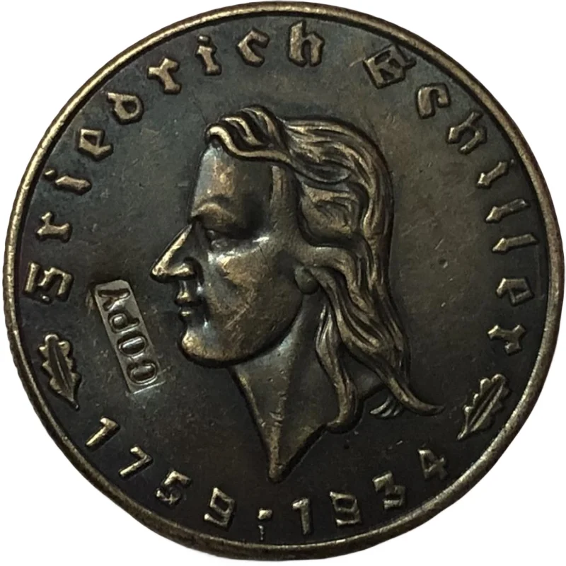 1934 Germania 2 Reichsmark Schwarschiller; Moneta Per Fotocopie Di Tipo Piccolo