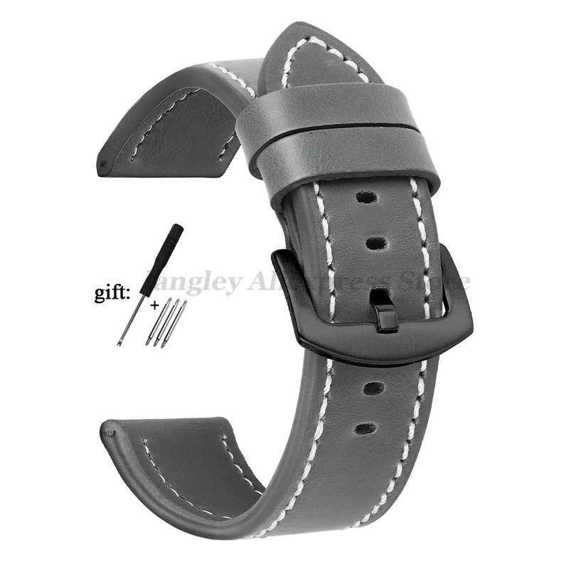 Vintage Leather Watch Band Strap with Stainless Steel Buckle - Unisex Sports Accessory