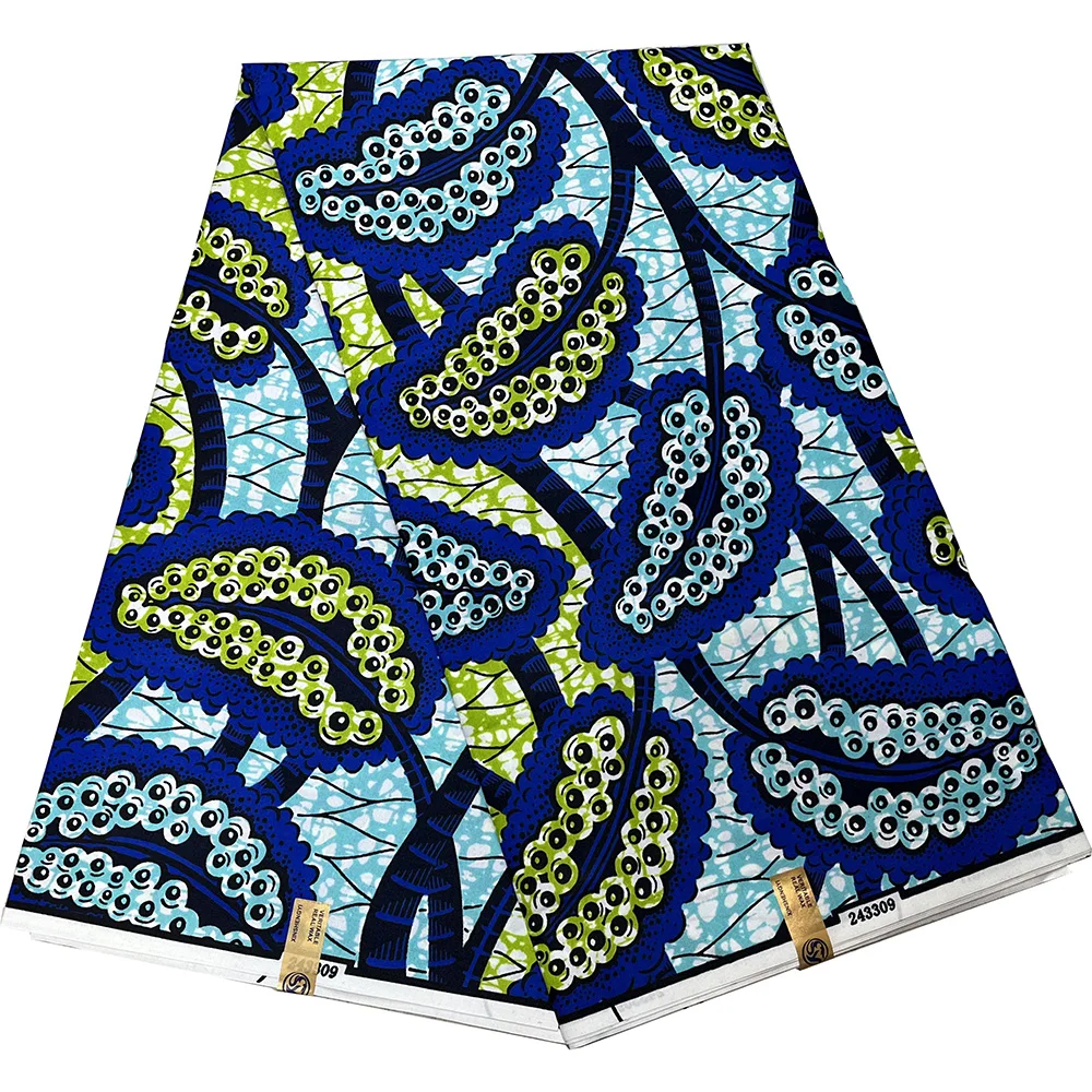New African Batik Print Fabric Ankara Batik Print Polyester Sewing Material 6 Yards
