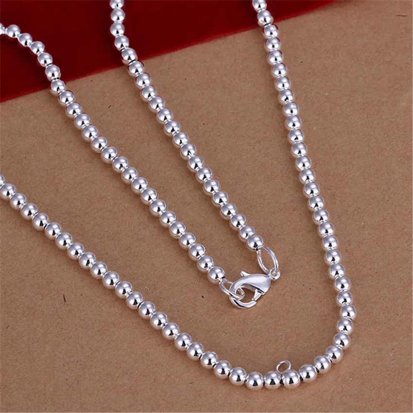 

Fashion Silver 925 Plated 4MM Beads Necklace Charm For Women Men Wedding Gift Trends Jewelry Noble Cute