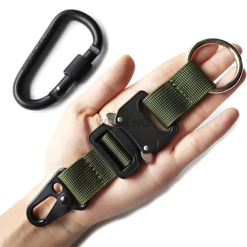 Military Tactical Keychain Carabiner for Men with Quick Release Metal  Buckle EDC Gear Clips with HK Clip Stainless Steel Ring
