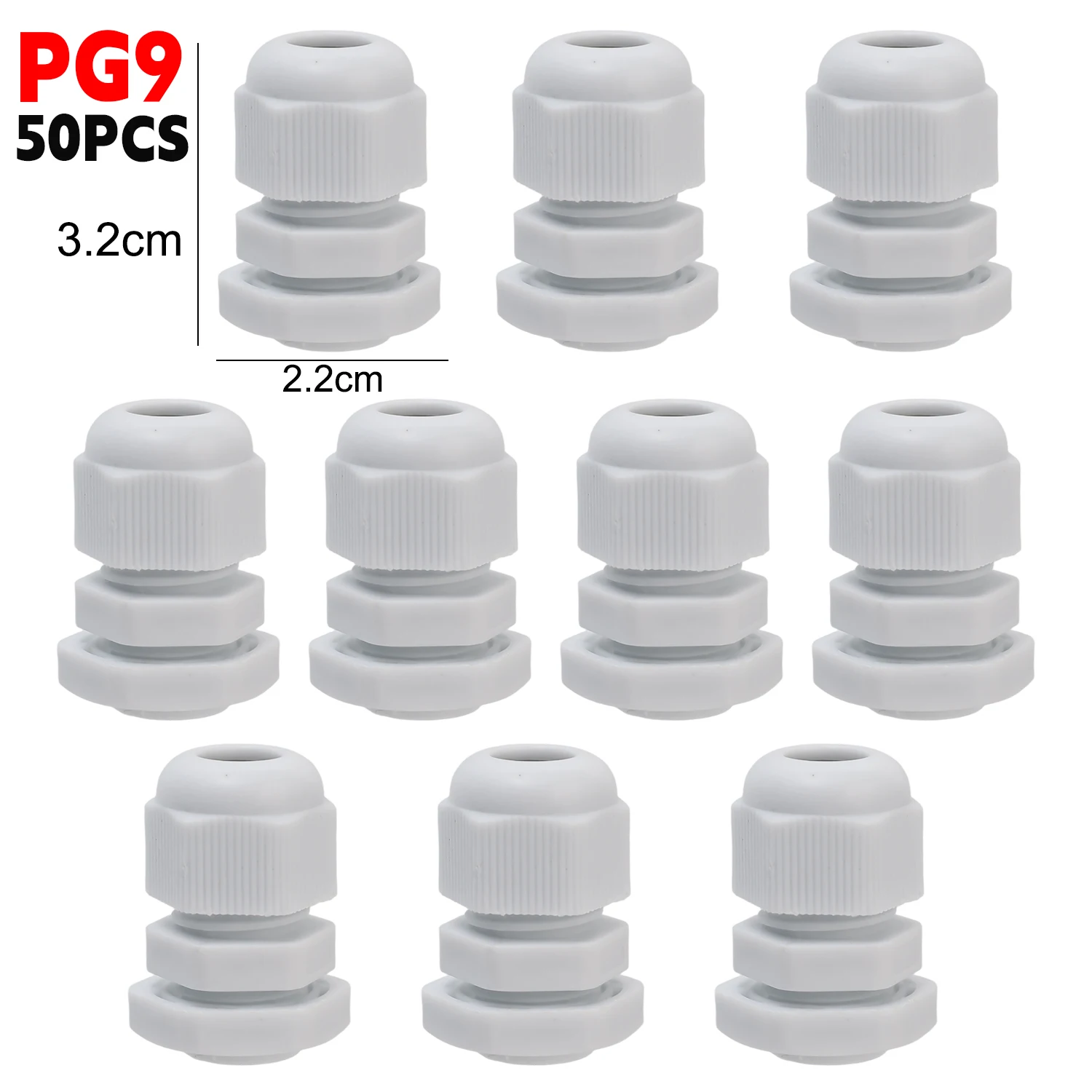 Waterproof Nylon Cable Gland Connector with Adjustable Locknut and Strain Relief Joint, IP68 Rated