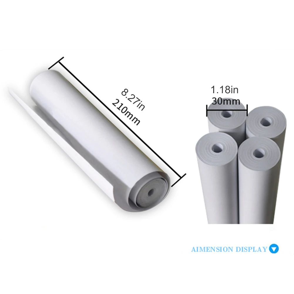 5 롤 팩스 기계 용지 잉크리스 210x30mm 열전사 인쇄 용지 롤 무독성 흰색 프린터 가정 사무실용 장기 보관