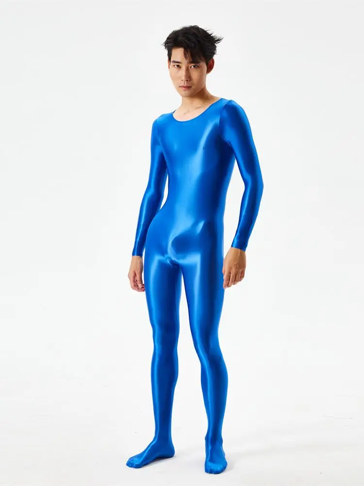 Sexy Oil Shiny Smooth Jumpsuit High Elastic Unisex Full Body Bodysuit O Neck Long Sleeve Tights Shapewear Elegant Club Costumes cosplay costume