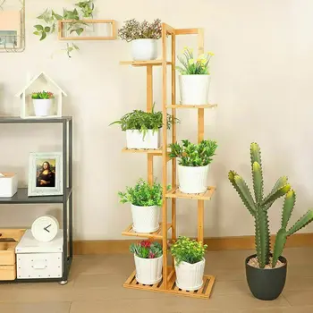 Bamboo 5 / 6 Tier Plant Stand Rack Multiple Flower Pot Holder Shelf Indoor Outdoor Planter Display Shelving Unit for Patio