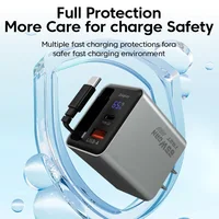 65W USB C GaN Charger Wall Charger Power Adapter Digital Display With Retractable Type C Cable For iPhone 17 16 Samsung Xiaomi 5