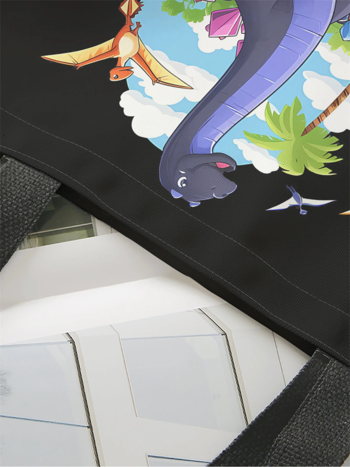 1pc,dinosaur family handbag, reusable fashionable handbag, multifunctional handbag, printed canvas shopping bag