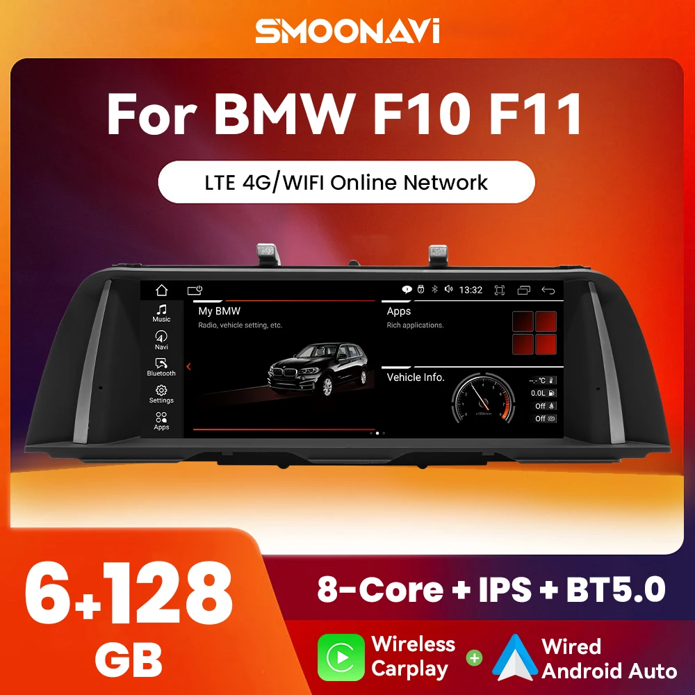 Android 12 Bezprzewodowy Multimedia Radiowe Samochodowy Carplay Dla Bmw 5 Serii F10 F11 2011-2016 Cic Nbt Rds Nawigacja Gps Ips 6Gb Jednostka Główna