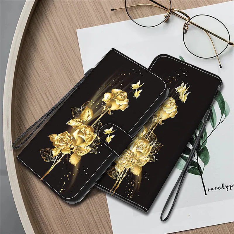 Elegant Colored Flower Wallet Phone Case - Magnetic Flip Leather Cover with Cute 3D Pattern