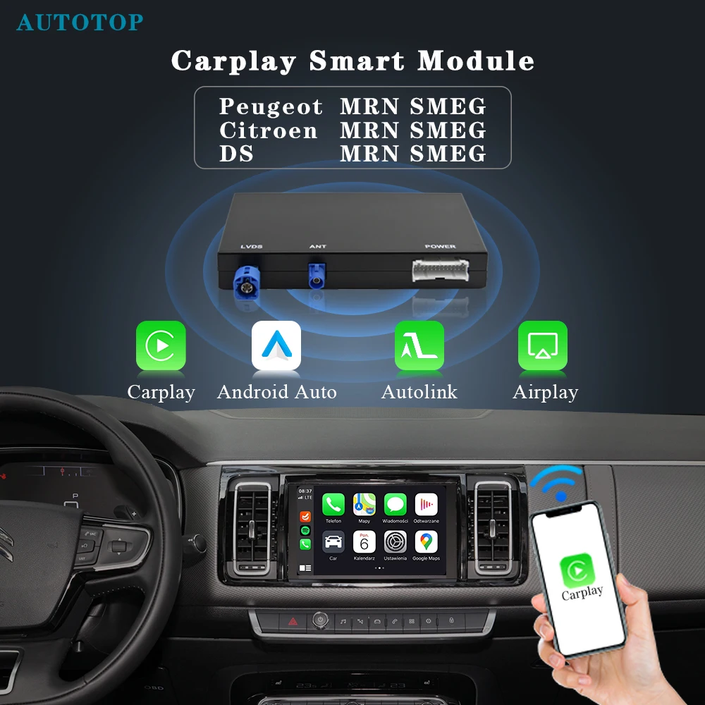 AUTOTOP Wireless CarPlay Android Auto Interface for Peugeot Citroen DS SMEG MRN 208 508 3008 5008 C4 C5 C8 DS3 DS4 DS5 Airplay 1