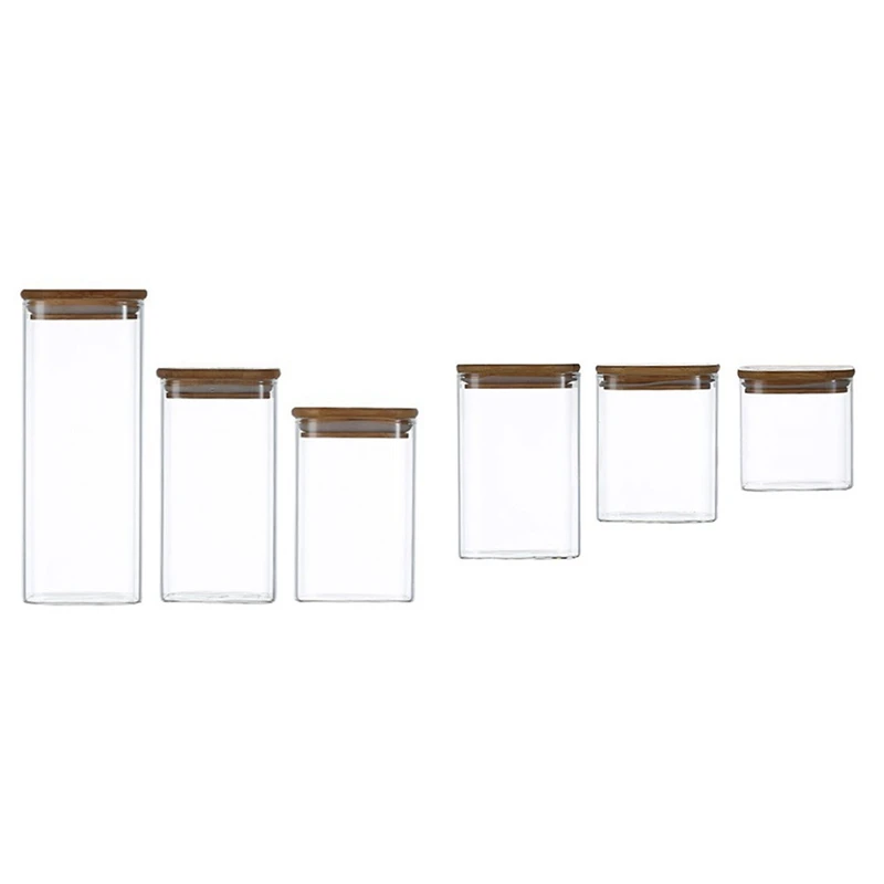 

JFBL Лидер продаж, 3 шт., квадратная стеклянная герметичная банка, контейнер для хранения сухого фрукта, чая, разные зерна, кухонная стеклянная бутылка, Бамбуковая крышка