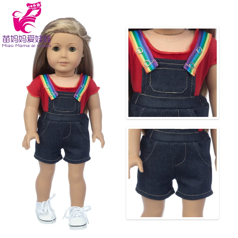 18 Inch Girl Doll Blue Blouse Tie A Knot Flower Dress Baby Doll Clothes Baby Girl Gifts 6
