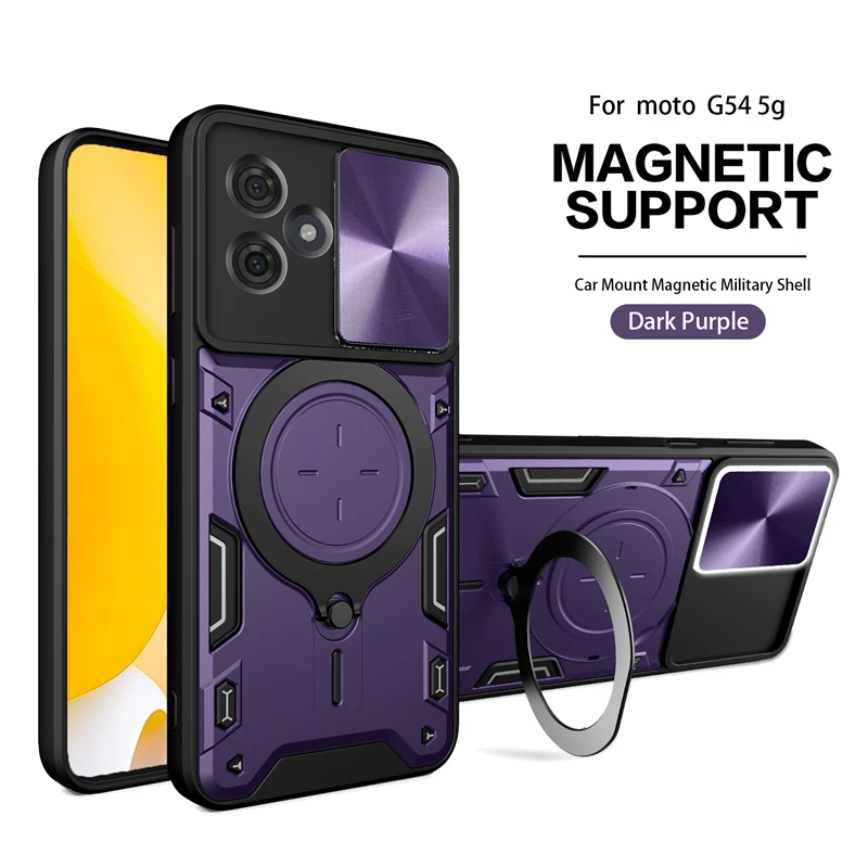 Durable Car Ring Stand Phone Case with Slide Camera Protection and Armor Back Cover