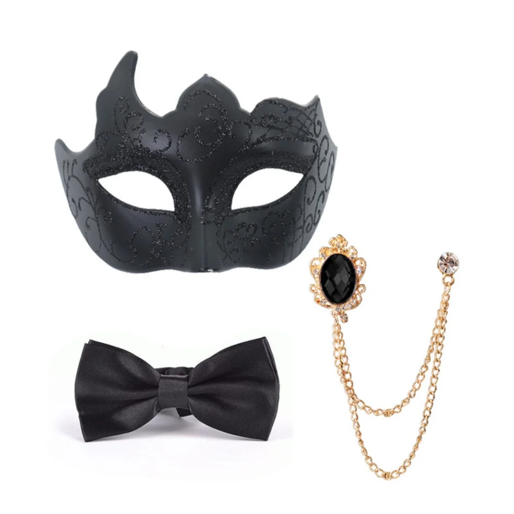 Halbgesichts bemalte Partymaske Atemberaubende Partymaske Fliege Set Gentleman Maskerade Kostüm Dekoratives Maskerade-Masken-Set – Detail 5