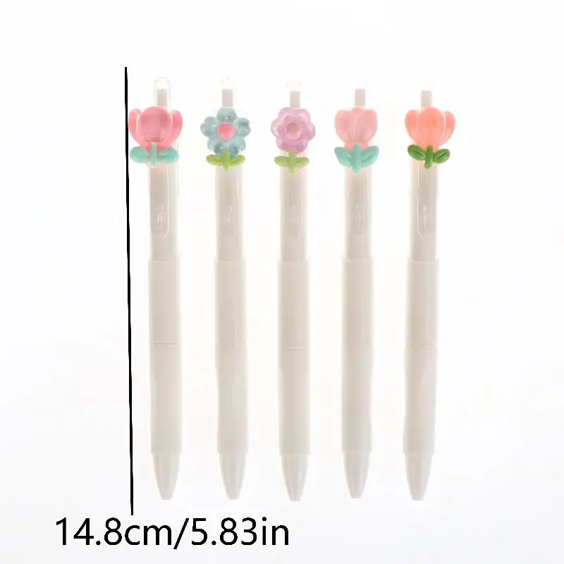 뜨거운 판매 5/10Pcs 귀여운 달콤한 튤립 꽃 젤 펜 빠른 건조 볼펜 0.5mm 검정 잉크 펜 사무실 학교 문구 용품