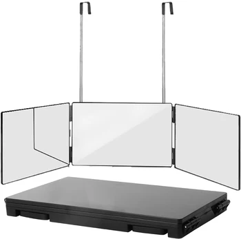 Miroir à trois volets portable noir 360 avec crochets télescopiques réglables en hauteur, idéal pour une coupe de cheveux, un maquillage essentiel pliable 1