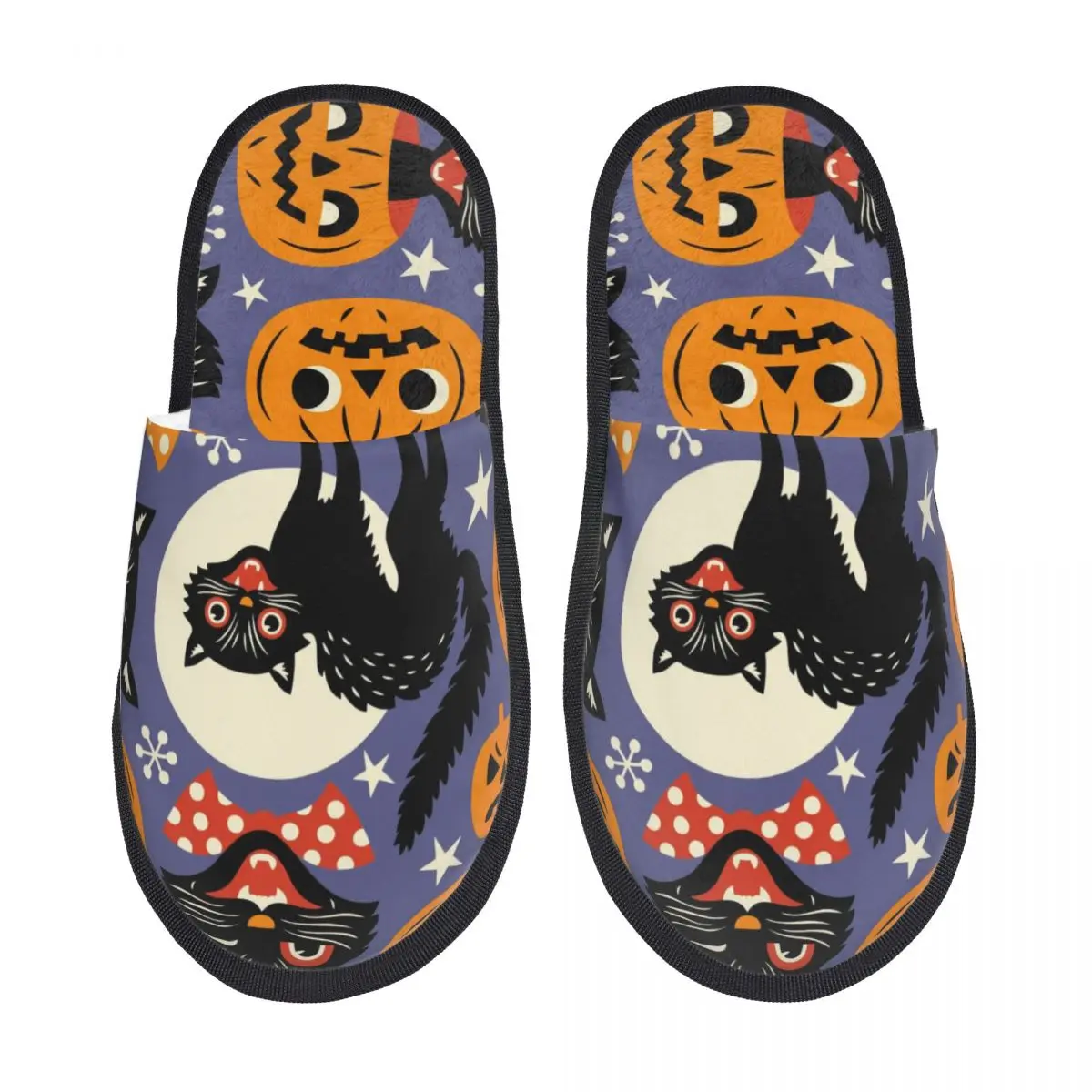 

Тапочки для спальни, винтажные пушистые кошки и тыквы на Хэллоуин, теплые зимние Шлепанцы из искусственного плюша