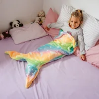 New Night Glow Mermaid Tail Blanket Soft Flannel Fleece Wearable Companion  Cute Kids Blankets  for All Seasons 4