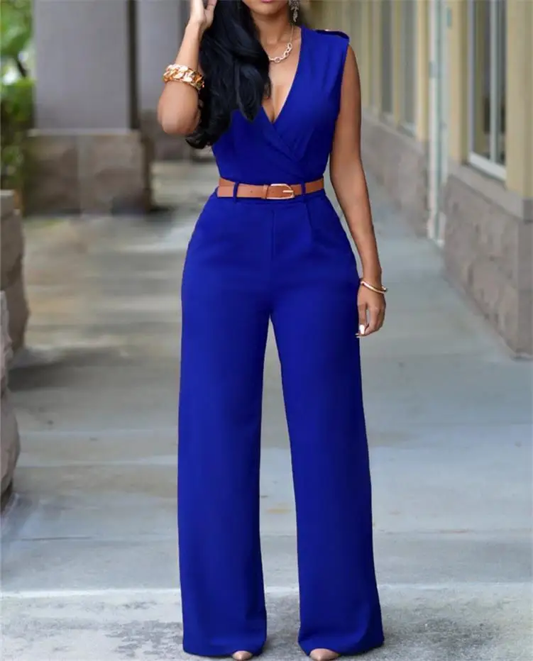 Women summer Elegant Fashion Business Jumpsuit Sleeveless Romper Sexy V Neck Office Bodysuit Party Streetwear Party Playsuit