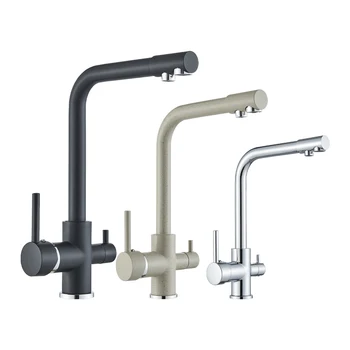 Rubinetto da cucina nero filtrato Rubinetto purificatore in ottone Doppio spruzzatore Acqua potabile Beige con miscelatore per lavello a pois Torneira 1