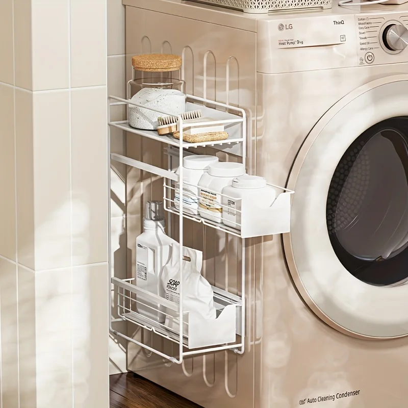 Magnetic Washing Machine Side Rack Metal Slim Pull-out Laundry Rack Non-Food Contact Household Space Saving Rack storage rack storage shelf