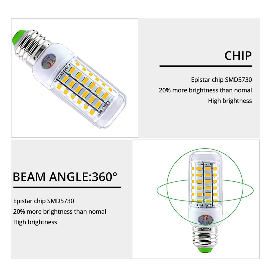 LED Bulb E27 E14 SMD 5730 220V Corn Light 24 36 56 72 LEDs Energy Saving Lamp Chandelier Home Lighting