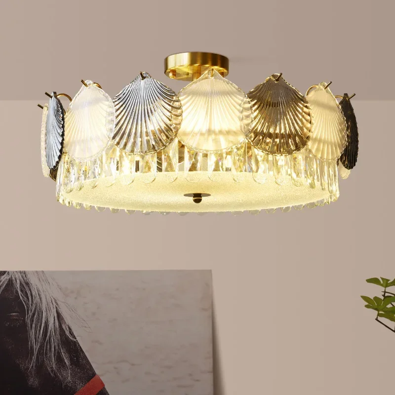Shell Crystal French Modern Design Creative LED Ceiling Chandelier for Living Room Bedroom Restaurant Light Fixture Iron