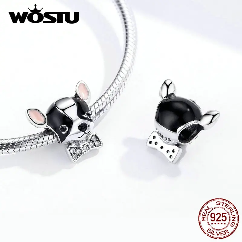 WOSTU 925 Sterling Silver Pet Dog Pooch Doggy Bulldog Animal Beads