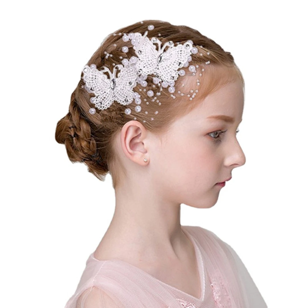 

Головной убор для девочек, цветочный кружевной зажим для волос в виде бабочки, аксессуары для волос, аксессуары для волос