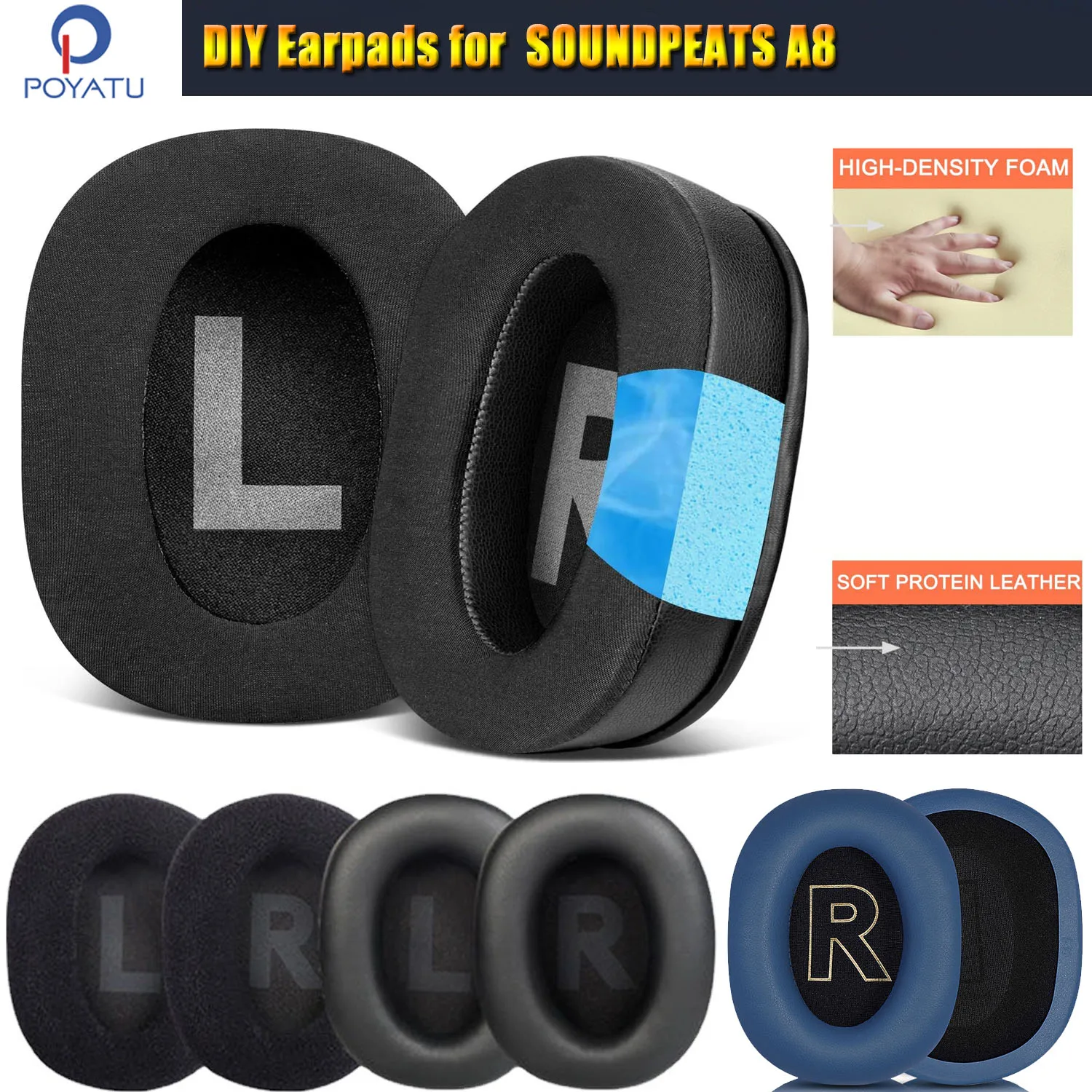 DIY Earpads for SOUNDPEATS A8 Wireless Headphones Memory Foam Ear Pads Cushions Earmuff Repair Parts & Headphone Case