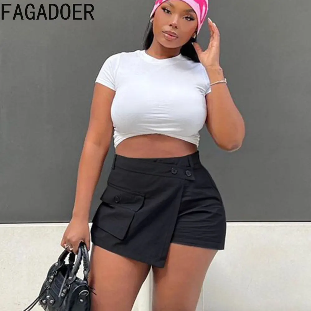 FAGADOER Fashion Irregular Cargo Shorts Skirts Women High Waisted Zipper  Shorts Casual Female Solid Pocket Clothes Bottoms 2023