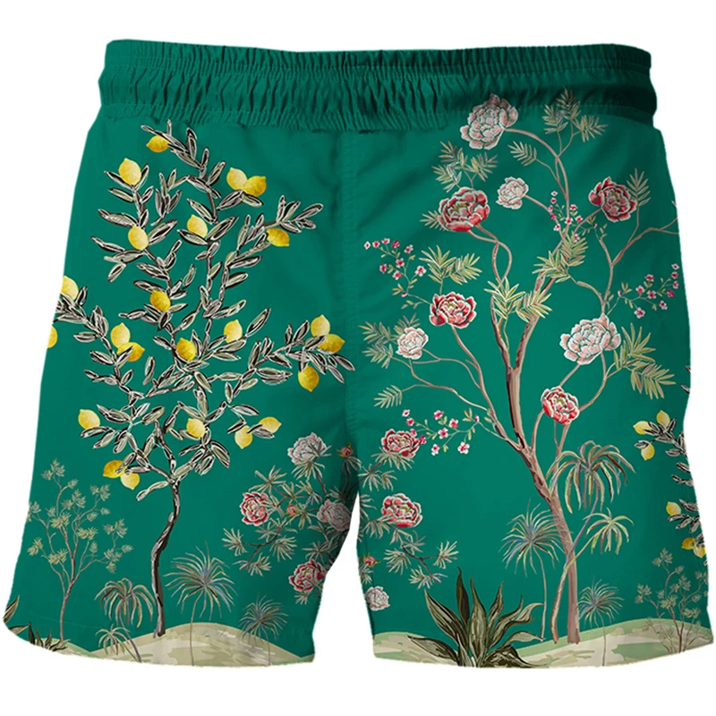 2022 Summer Men Women Unisex Casual 3D Print Flower, bird and plant illustration Fashion Male Pants Shorts Oversized Beach Short smart casual shorts mens