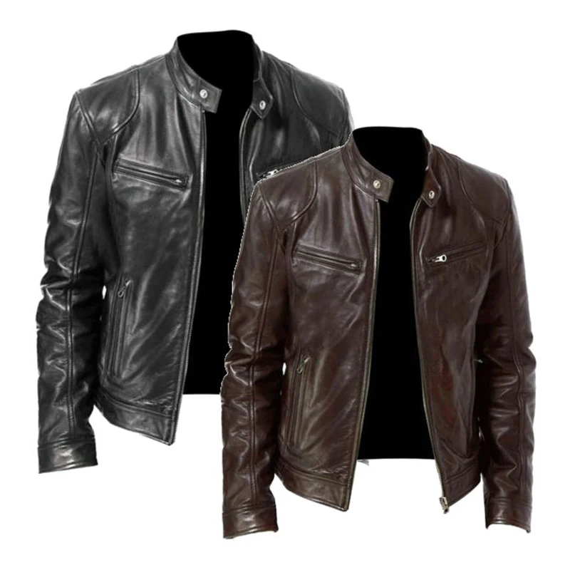 New Leather Jackets Man Bomber Motorcycle Biker Pu Leather Coat Spring Casual Loose Fit Faux Jacket Anti-wind Leather Coat Male - 6