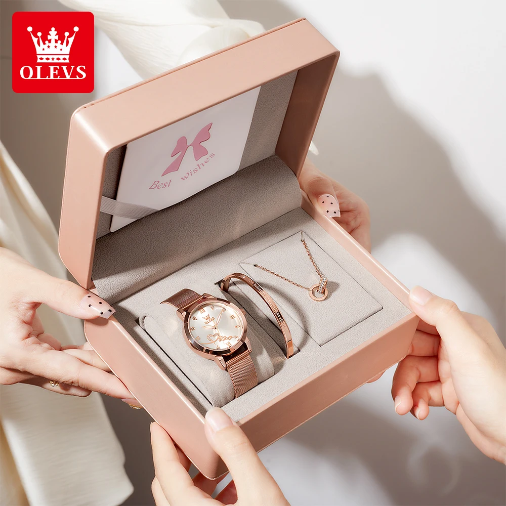 ساعة OLEVS 5530 للسيدات الماسية الأنيقة مع حزام شب...