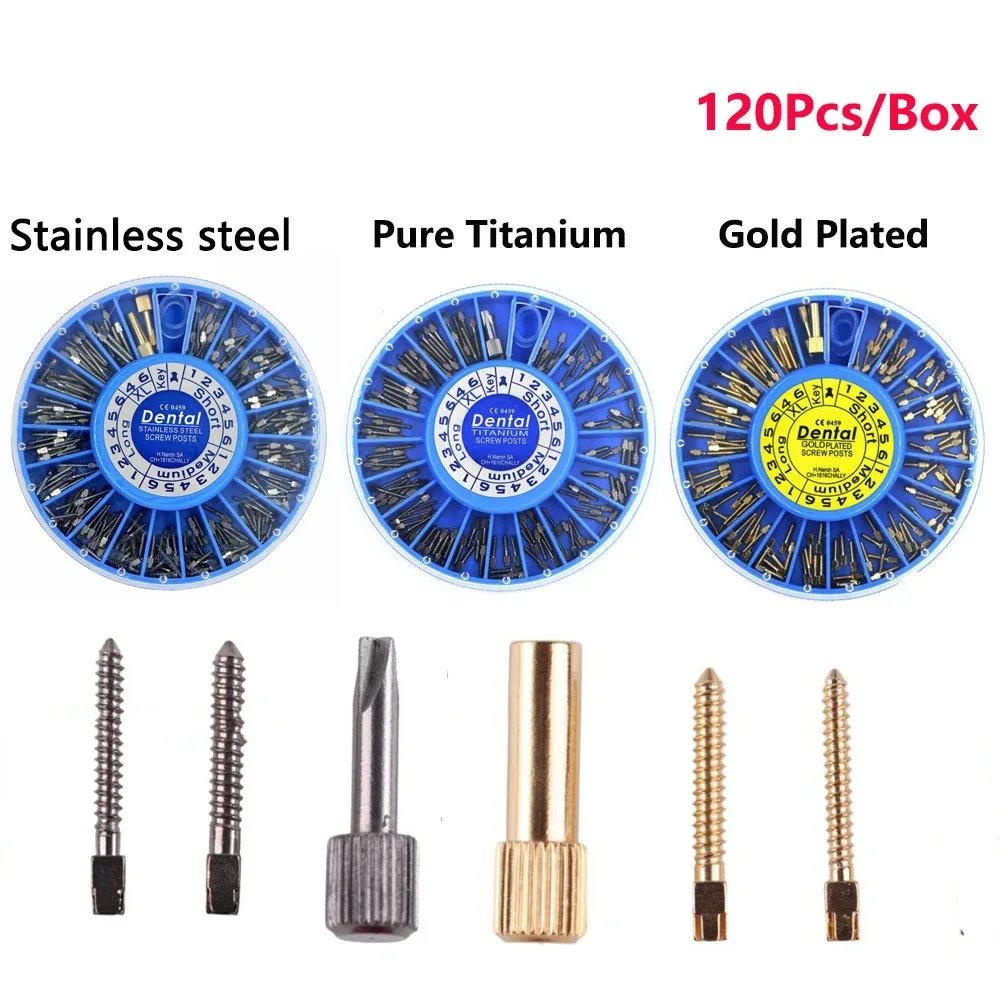 

Denspay120Pcs Dental Stainless Steel Screw Post Gold Plated Screw Plated Stainless Post Dental Materials Dentist Tool