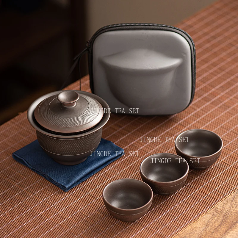 170ml Purple Pottery Hand-held Pot Household Small Heat-resistant Lid Bowl Filter Tea Cup Tea Set Personal Tea Maker