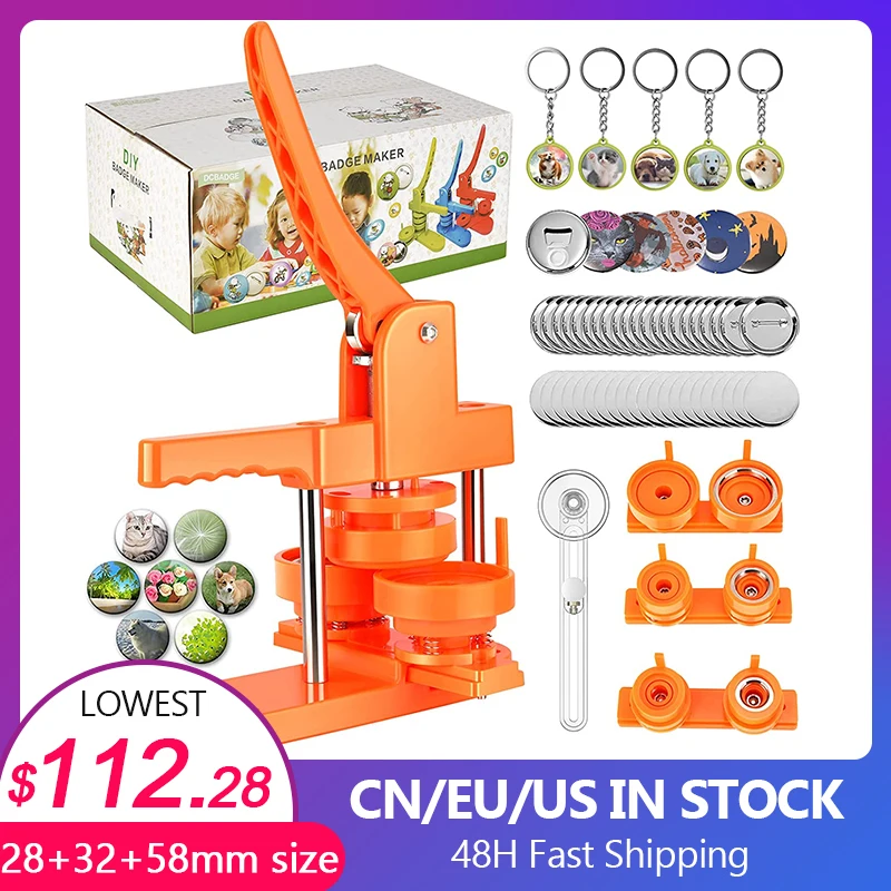 VEVOR 75mm Button Badge Maker Machine with 100 Sets Dies Circle Manufacture  Button Parts Metal Custom Sheet Tag Pressing for Pin