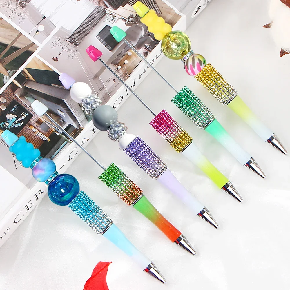 10Pcs Gradient Colour Diamond Bead Ballpoint Pen Student Writing Pens DIY Beadable Pens Stationery School Office Supplies colorful line drawing watercolor pen needle tube 12 48 60 100 color stroke school art supplies colour pens set stationery gift