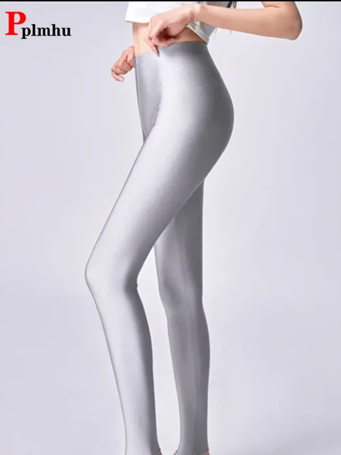 Sexy Ankle-length Yoga Legginsy Candy Color Ice Silk Glossy Slim Leggins  Pants Women High Waist Big Size 5xl Leggings Trousers - AliExpress
