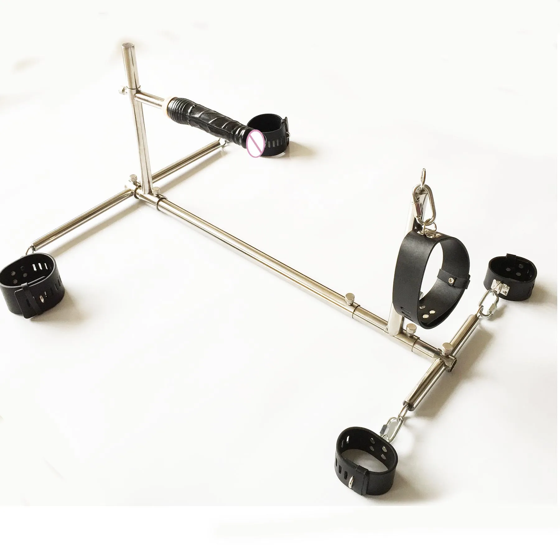 Stainless Steel Frame Spreader Bar with Anal Plug Bondage Leather Handcuffs Wrist Cuffs Anklet Collar Dildo Dog Slave SM Devices